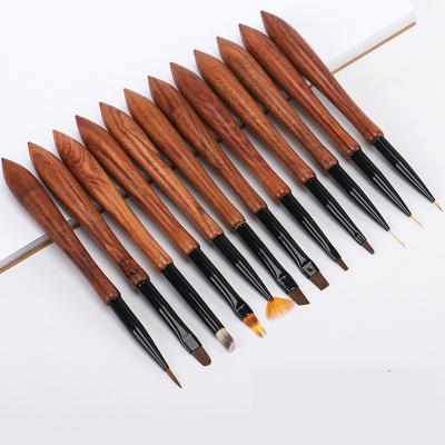 China The NAIL Directly Supplied By Manufacturer 12pcs Classic Nail Tool Sandalwood Handle Nail Art Brush Set For Nail Art Brush for sale