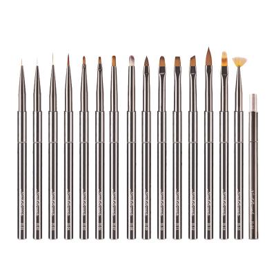 China NAIL Professional 15 Pieces Metal Nail Art Brushes Set French Brush Nail Extension Tool Crystal Pen Nail Art Drawing Liner Brush Set for sale