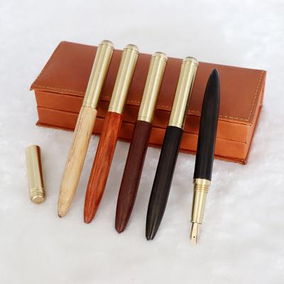 China Factory vintage solid wood pen student ink pen metal business signature high-grade brass pen gift solid wood pen for sale