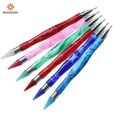 China Double Head Dotting Pen Double Heads Silicone Nail Drill Acrylic Handle Dotting Nail Art Picker Pen Manicure Tool Pencils for sale