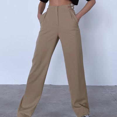 China Anti-Wrinkle Ladies Summer Soft Loose Fashionable Straight High Waist Wide Leg Pants for sale