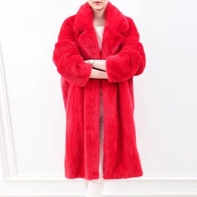 China Anti-wrinkle winter low price thick single breasted recycle polyester turn-down collar faux fur coat women red long for sale