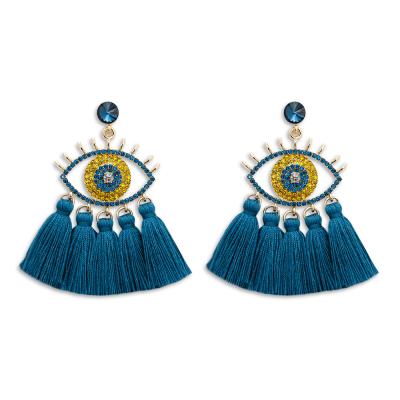 China Multi Ethnic Color Eyes Color Eyes BOHEMIA Demon Tassel Beaded Tassel Earrings Combine Evil Eyes Tassel Earring for sale