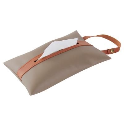 China With Strap Nordic Style PU Leather Tissue Box Decorative Tissue Boxes Portable Soft Tissue Bags With Strap For Car For Home for sale