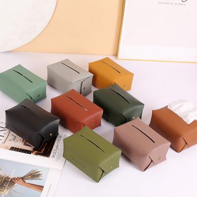 China Simple Bathroom Luxury Home Office Tissue Box Toilet Designer Tissue Box PU Tissue Pumping Leather Box for sale