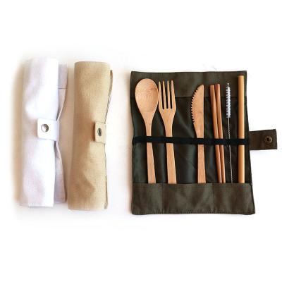 China Sustainable Travel Picnic Flatware Cutlery Set Natural Eco Friendly Reusable Bamboo Cutlery Set Bamboo Handle Cutlery Set for sale