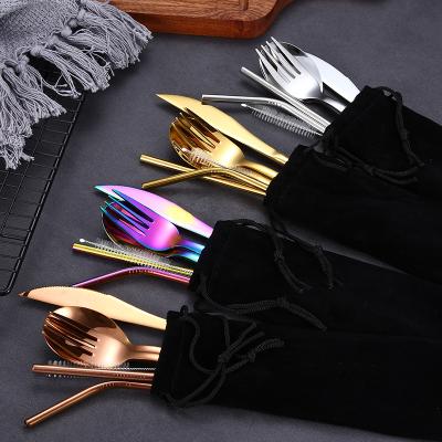 China Viable Wholesale Metal Silverware 6pcs Kitchen Flatware 304 Stainless Steel Cutlery Set Cutlery Gift Set for sale