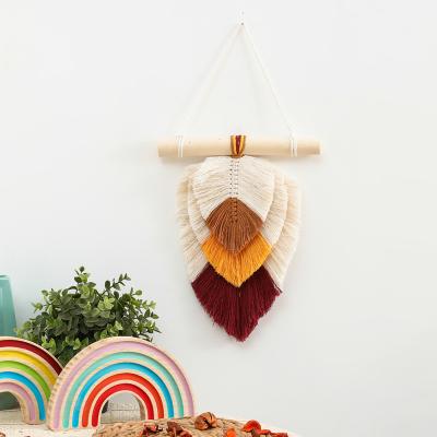 China Modern Rustic Decor Macrame Home Wall Hanging Room Ornaments Leaf Hand - Woven Leaves Cotton Tapestry for sale