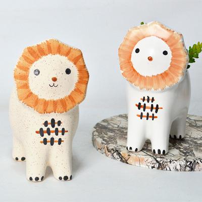 China Europe Cute Little Lion Flower Pots Plant Indoor Ceramic Small Animal Succulent Pots Garden Pots for sale