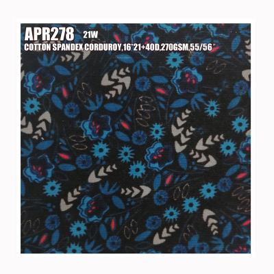 China Antistatic Bulk Stock Chocolate Ready Dark Ground With Red Flowers Printed Corduroy Fabric for sale