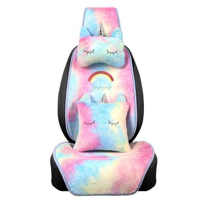 China Cartoon Rainbow cartoon short plush car cushion cute creative ladies cushion warm non-slip cute interior decoration accessories for sale