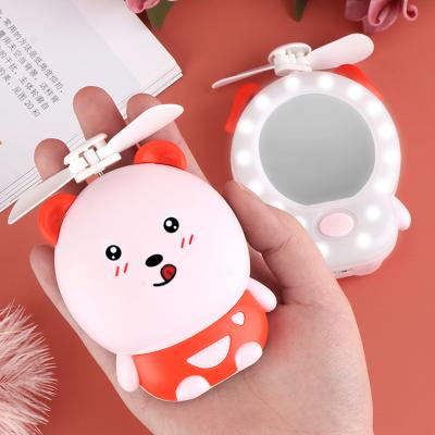 China Outdoor Mini Mini Cartoon Animal Fan With USB Charging Dual-Use Portable Handheld Fan Beauty Desktop Mirror for sale