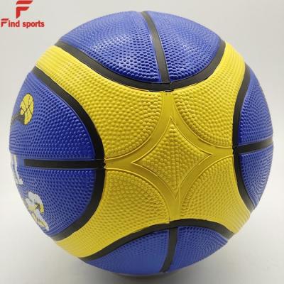 China 2020 Soft Touch Rubber Custom Deep Channel Foam Basketball Rubber Ball in Dural Colors Blue Yellow for sale