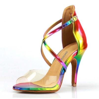 China Open Toe High Heels Girls Dancing Dance Shoes Non-slip Colorful Latin Hot Sales Ballroom Shoes for sale