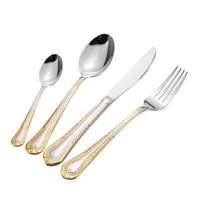 China Sustainable European Gold Silverware 18/10 Stainless Steel Flatware Gold Plated Flatware Set for sale