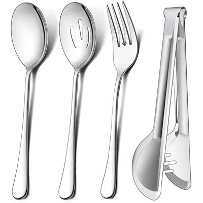 China Sustainable Stainless Steel Gold Serving Serving Forks And Tongs Spoons Set For Buffet for sale