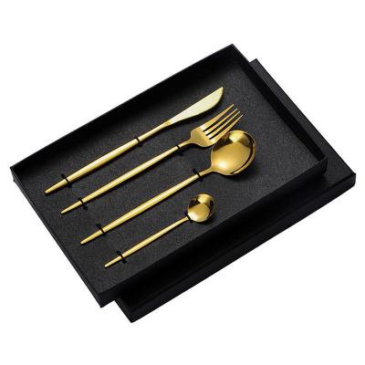 China Viable Gold 4 Pcs Stainless Steel Portuguese Cutlery Set With Gift Box Package Wedding Party for sale