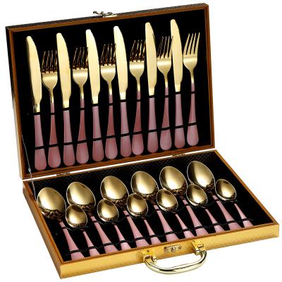 China Sustainable 24PCS Luxury Hotel Restaurant Kitchen Black Gold Silver Plated Stainless Steel Flatware Cutlery Set for sale