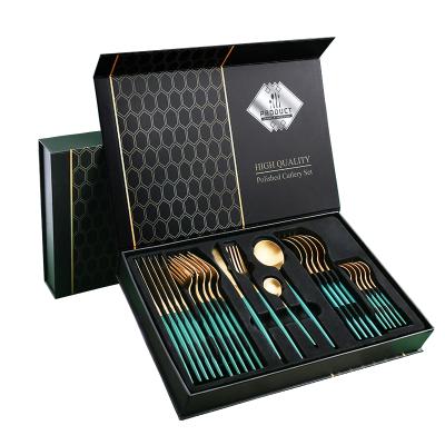 China SS304 Stainless Steel Disposable Flatware Set With Gift Box 24 Pieces Cutlery Set For Wedding Party for sale