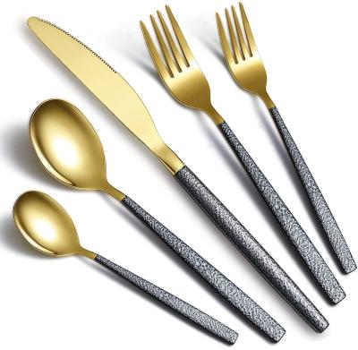 China Flatware Disposable Flatware 45 Pieces For 8 Silverware Set With Outer Titanium Handle Mouth And Moon Gold Plating for sale