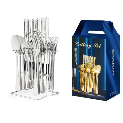 China Sustainable Luxury Gold Stainless Steel 24 Piece Cutlery Sets With Stand Service For 6 People for sale