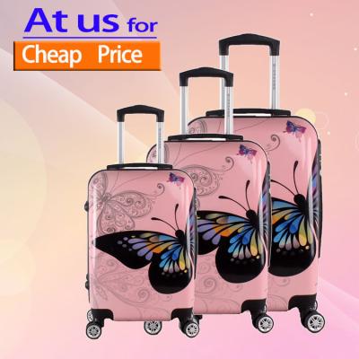 China Custom Printed ABS Hard Shell Luggage Koffer 3pcs Set Butterfly Pattern Suitcase Travel Bags Hand Suitcase for sale