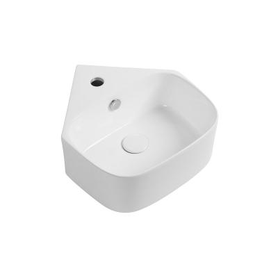 China Modern One Piece Rectangular White Bathroom Ceramic Wall Hung Basin For Sale for sale