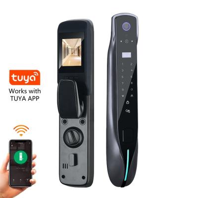 China Aluminum Alloy Tuya APP WiFi Security Digital Biometric Fingerprint Intelligent Smart Door Lock With Camera for sale