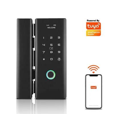 China Tuya Smart Wifi Battery Operated Smart Zinc Alloy Glass Door Lock Sliding Fingerprint Glass Door Lock For Sliding Door for sale