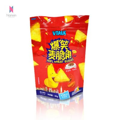 China Custom Logo Design Food Grade Material Zipper Moisture Proof Bag Stand Up Pouch With Clear Window For Puffed Food for sale