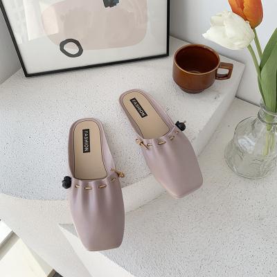 China New fashion trend women's flat bottom elegant simple word Baotou PVC shoes half lazy half-clog plastic women's shoes for sale