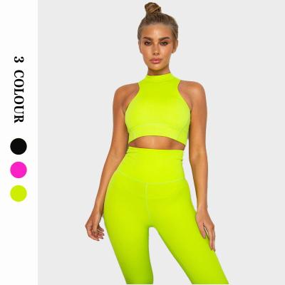 China Breathable Custom Seamless Sleeveless Sports Bra Cropped Butt Women Yoga Wear Suit Two Piece Bright Set Crac! crack! for sale