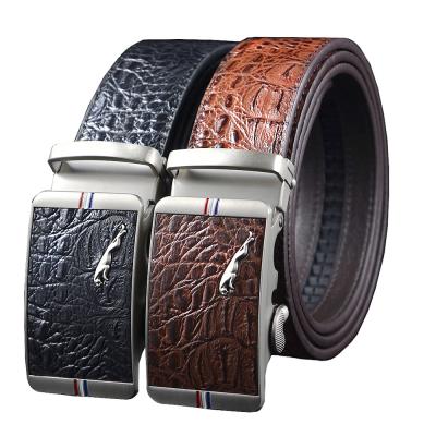 China Comfortable Men's Leather Belts Wholesale Genuine Leather Men's Belt With Buckle Crocodile Embossed Pattern 130cm Length for sale