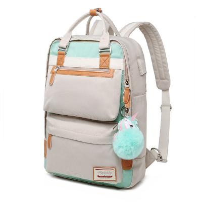 China With USB 2021 Fashion Women's Backpack Back Bag Girls Waterproof Travel Laptop Backpack School Bag With Furry Ball for sale