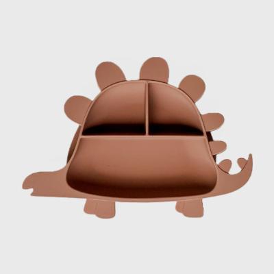 China Modern Baby Learning Plate Stegosaurus Chestnut Brown for sale