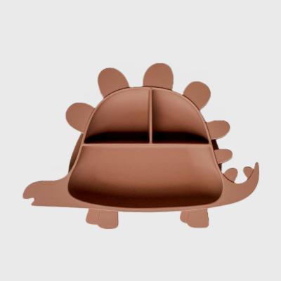 China Modern Children's Silicone Learning Plate Cute Stegosaurus Chestnut Brown for sale