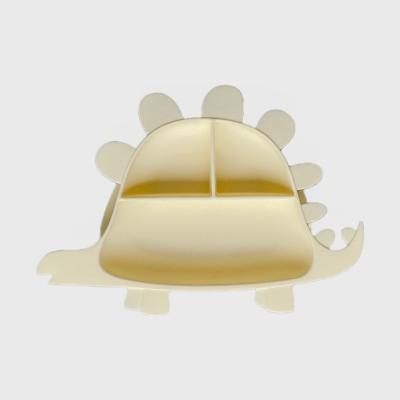 China Modern Learning Silicone Dish For Kid Lemon Yellow Stegosaurus for sale