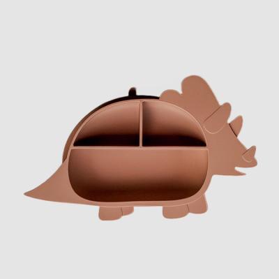 China Modern Silicone Learning Plate Triceratops Chestnut Brown for sale