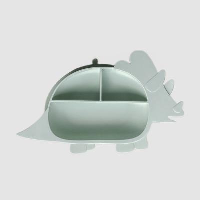 China Modern Cute Silicone Baby Plate Triceratops Mint Green for sale