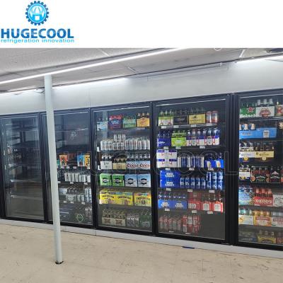 China Optimal Cooling L Shape Cooler Room With Low E Glass Door And T8 LED Light CE Certified for sale