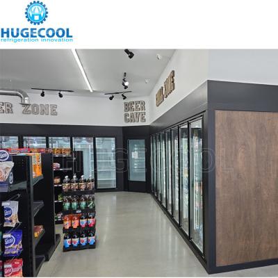 China Comerciante Walking In Freezer Cooler con puerta automática de vidrio de rebote y compresor de desplazamiento en venta