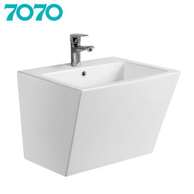 China Ceramic One Piece Wall Hung Basin Good Quality New Easy Clean Rectangular Design for sale