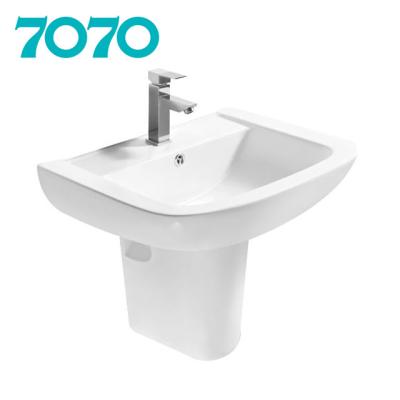 China Modern Simple Modern Bathroom Half Faucet Square Pedestal Ceramic Wall Hung Overflow Sink for sale