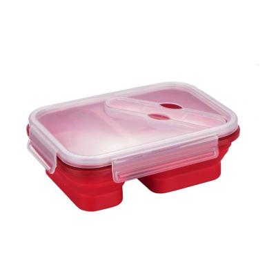 China Freshness Preservation New Product Silicone Collapsible Container 2 Compartments Lunch Box With Spoon And Fork for sale