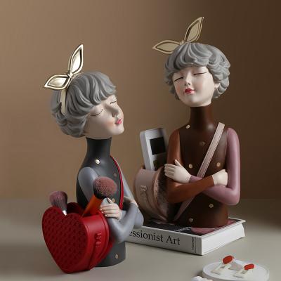 China Creative China Design Blow Bubble Girls and Apple Girl with Bow Figurines Decor Ornaments Resin Craft Home Set for sale