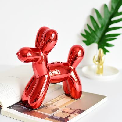 China Luster Balloon Shape Piggy Bank Ceramic Dog Electroplating Stocked Piggy Bank For Home Decoration for sale