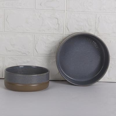 China Factory Supply Stocked Restaurant Serving Glazed Modern Dinnerware Small Dark Gray Salad Bowl Ceramic With Brown Bottom for sale