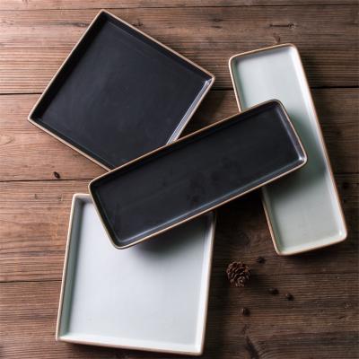 China Matte White Porcelain Plates Antique Nordic Black Rectangle Style Matte Ceramic Plate Square For Stored Food for sale