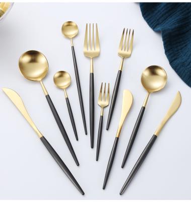 China Factory stocked direct colorful black white rose gold spoon fork and knife set stainless steel cutlery set for wedding for sale