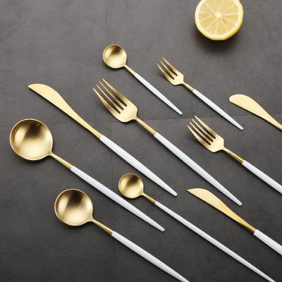 China Colorful Black White Rose Gold Stocked Wedding High Quality Kitchen Spoon Fork and Knife Set Stainless Steel Gold Cutlery for sale